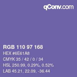 颜色代码: RGB 110 97 168 | qconv.com