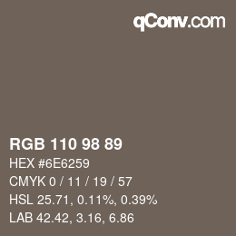 カラーコード: RGB 110 98 89 | qconv.com