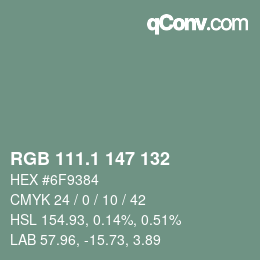 カラーコード: RGB 111.1 147 132 | qconv.com