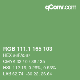 カラーコード: RGB 111.1 165 103 | qconv.com