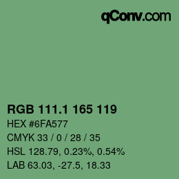 カラーコード: RGB 111.1 165 119 | qconv.com