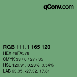 カラーコード: RGB 111.1 165 120 | qconv.com