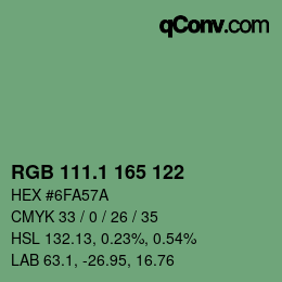 カラーコード: RGB 111.1 165 122 | qconv.com