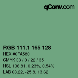 カラーコード: RGB 111.1 165 128 | qconv.com