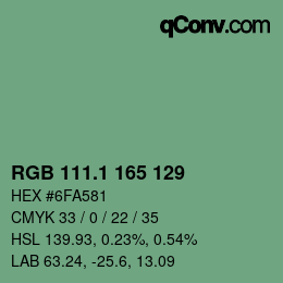 カラーコード: RGB 111.1 165 129 | qconv.com