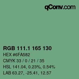 カラーコード: RGB 111.1 165 130 | qconv.com