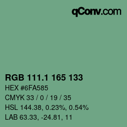 カラーコード: RGB 111.1 165 133 | qconv.com