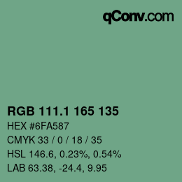 カラーコード: RGB 111.1 165 135 | qconv.com