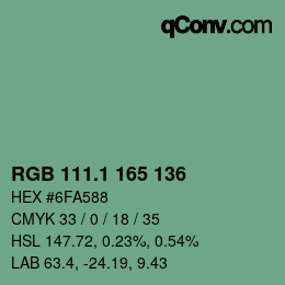 カラーコード: RGB 111.1 165 136 | qconv.com