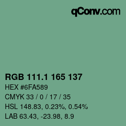 カラーコード: RGB 111.1 165 137 | qconv.com