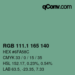 Color code: RGB 111.1 165 140 | qconv.com