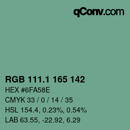 カラーコード: RGB 111.1 165 142 | qconv.com