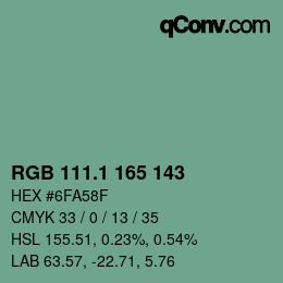 カラーコード: RGB 111.1 165 143 | qconv.com