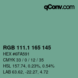 Color code: RGB 111.1 165 145 | qconv.com