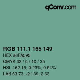 Color code: RGB 111.1 165 149 | qconv.com