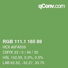 カラーコード: RGB 111.1 165 89 | qconv.com