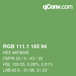 カラーコード: RGB 111.1 165 94 | qconv.com