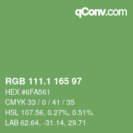カラーコード: RGB 111.1 165 97 | qconv.com