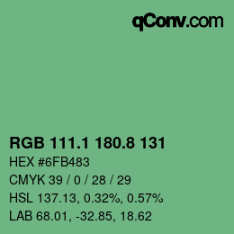 カラーコード: RGB 111.1 180.8 131 | qconv.com