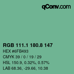 カラーコード: RGB 111.1 180.8 147 | qconv.com