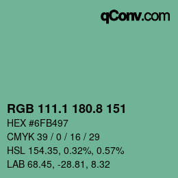 カラーコード: RGB 111.1 180.8 151 | qconv.com