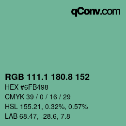 カラーコード: RGB 111.1 180.8 152 | qconv.com