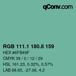 カラーコード: RGB 111.1 180.8 159 | qconv.com