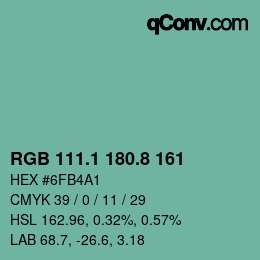 カラーコード: RGB 111.1 180.8 161 | qconv.com
