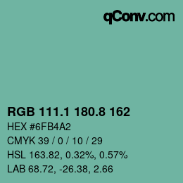 カラーコード: RGB 111.1 180.8 162 | qconv.com