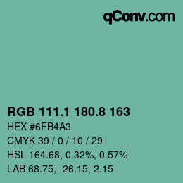 Color code: RGB 111.1 180.8 163 | qconv.com