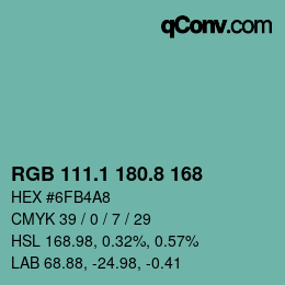 Farbcode: RGB 111.1 180.8 168 | qconv.com