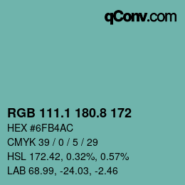 Color code: RGB 111.1 180.8 172 | qconv.com