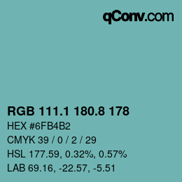 Color code: RGB 111.1 180.8 178 | qconv.com
