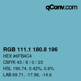 Color code: RGB 111.1 180.8 196 | qconv.com