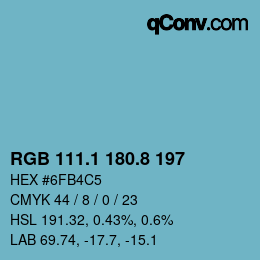 Color code: RGB 111.1 180.8 197 | qconv.com