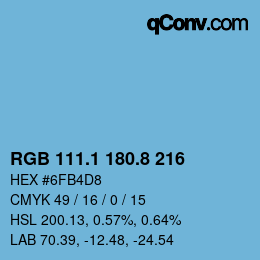 Color code: RGB 111.1 180.8 216 | qconv.com