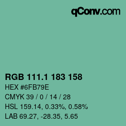 カラーコード: RGB 111.1 183 158 | qconv.com