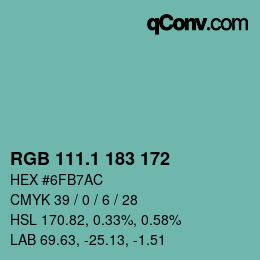 カラーコード: RGB 111.1 183 172 | qconv.com