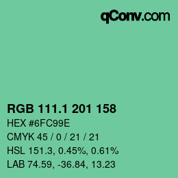 カラーコード: RGB 111.1 201 158 | qconv.com