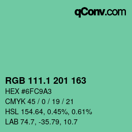 カラーコード: RGB 111.1 201 163 | qconv.com