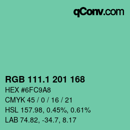 カラーコード: RGB 111.1 201 168 | qconv.com