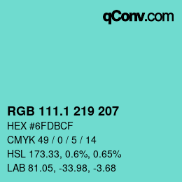 カラーコード: RGB 111.1 219 207 | qconv.com
