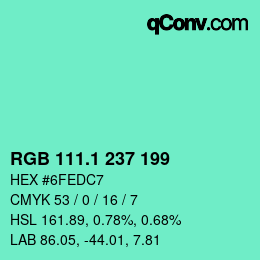 カラーコード: RGB 111.1 237 199 | qconv.com