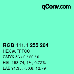 カラーコード: RGB 111.1 255 204 | qconv.com