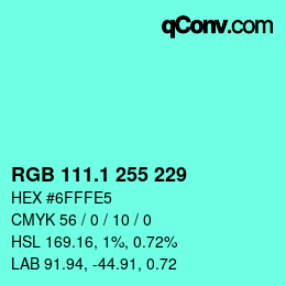 カラーコード: RGB 111.1 255 229 | qconv.com
