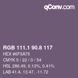 Color code: RGB 111.1 90.8 117 | qconv.com