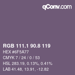 Código de color: RGB 111.1 90.8 119 | qconv.com
