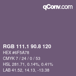 Color code: RGB 111.1 90.8 120 | qconv.com