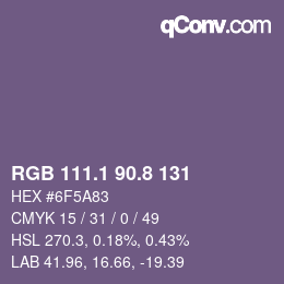 Farbcode: RGB 111.1 90.8 131 | qconv.com