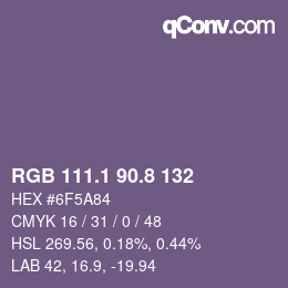 Color code: RGB 111.1 90.8 132 | qconv.com